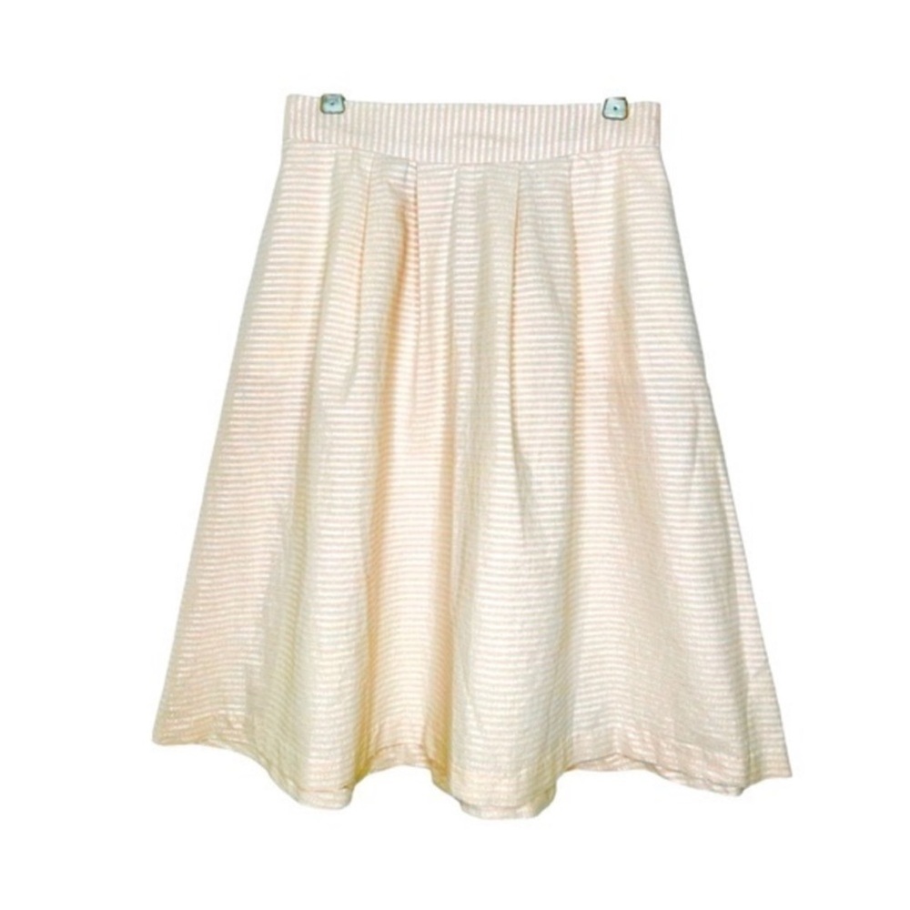 Vintage 80s Metallic Striped Pink & Silver Lurex Mini Skirt A- Line Pockets M